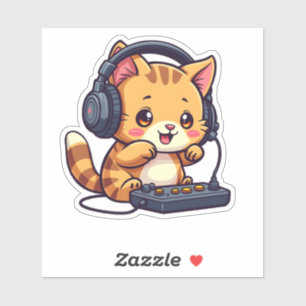 Cute Kawaii Cat Playing Video Games - Adorable Gam Sticker