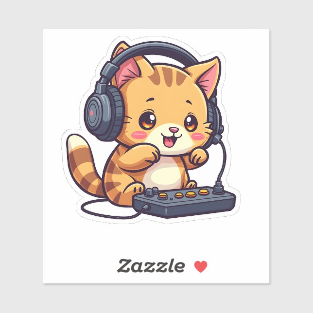 Cute Kawaii Cat Playing Video Games - Adorable Gam Sticker (Sheet)