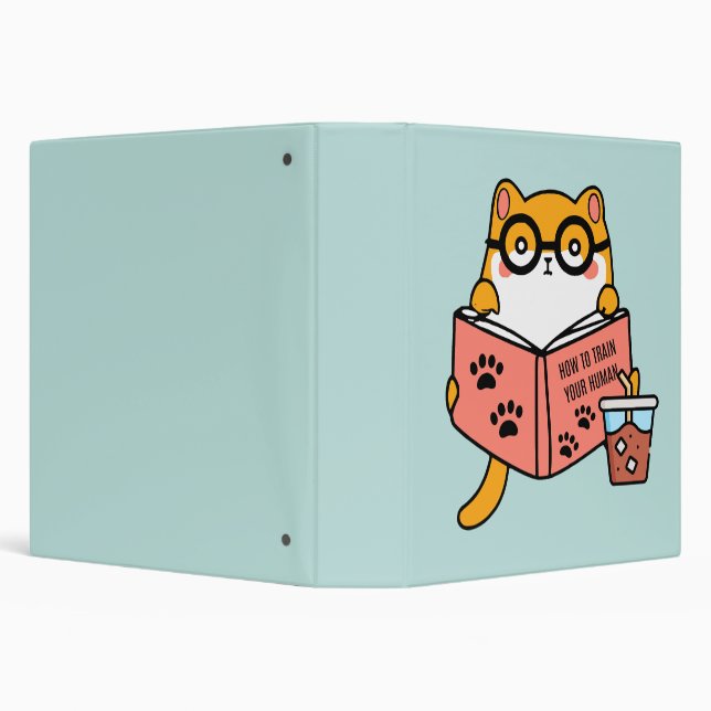 Cute Kawaii cat reading a book 3 Ring Binder (Background)