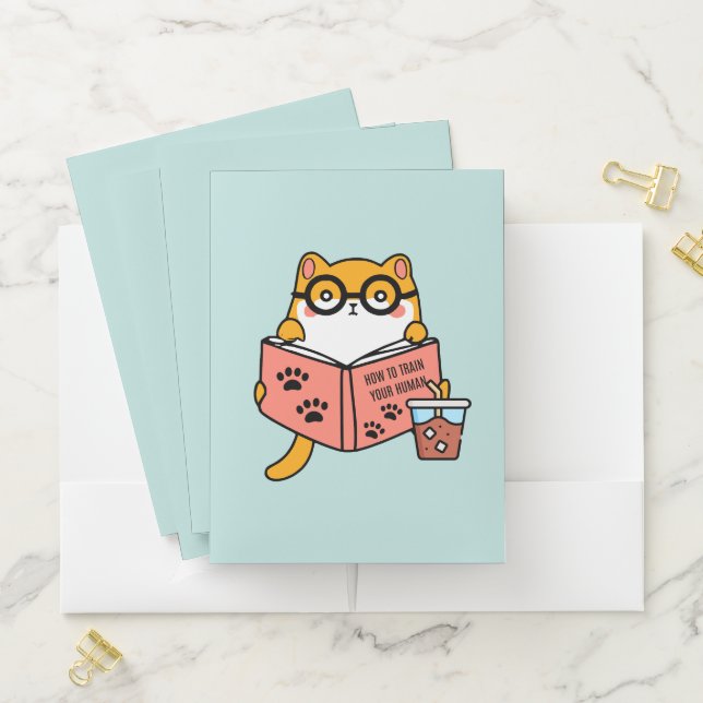 Cute Kawaii cat reading a book Pocket Folder (In Situ)