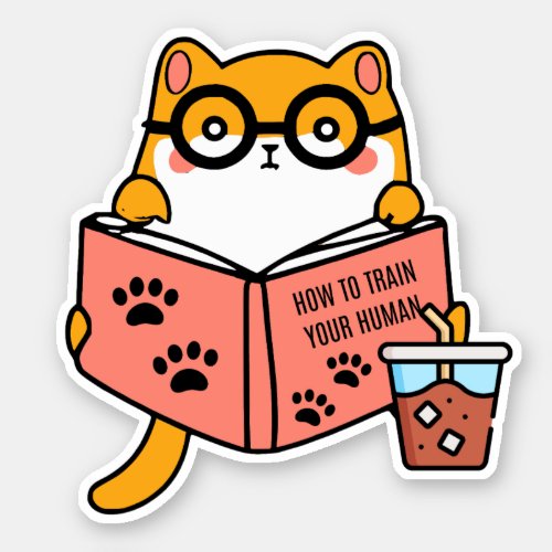 Cute Kawaii cat reading a book Sticker