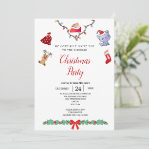 Cute Kawaii Cat Reindeer Lovers christmas Party Invitation