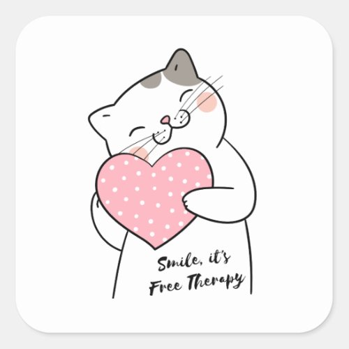 Cute Kawaii Cat Smile Square Sticker