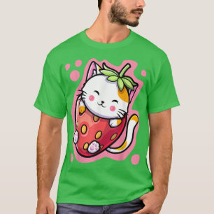 Cute Kawaii Cat Strawberry Milk Japanese Anime Wom T-Shirt