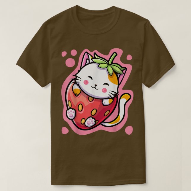 Cute Kawaii Cat Strawberry Milk Japanese Anime Wom T-Shirt (Design Front)