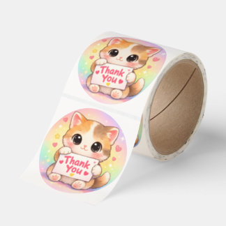 Cute Kawaii Cat Thank You Sticker – Pastel Rainbow