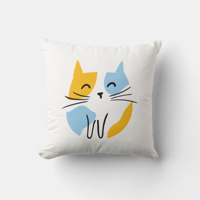 Cute Kawaii Cat Throw Pillow (Front)