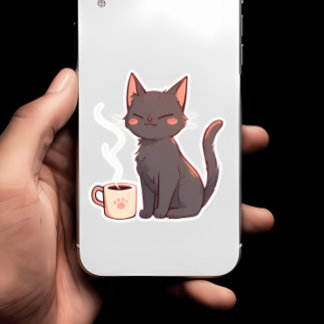 Cute Kawaii Cat with Coffee Cup Sticker