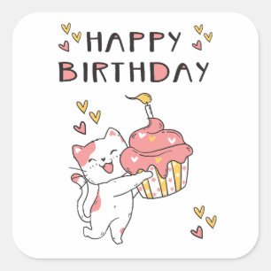 Cute Kawaii cat with cupcake Square Sticker