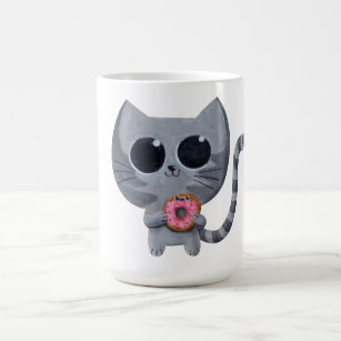 Cute Kawaii Cat with Donut Coffee Mug