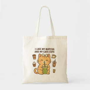 Cute Kawaii Cat with Matcha Green Tea Tote Bag