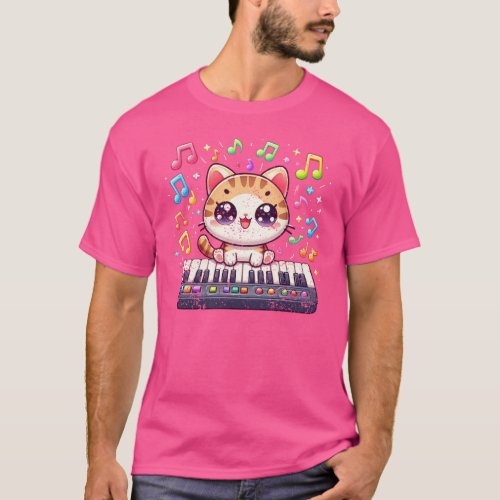 Cute Kawaii Cat With Synthesizer Shirt