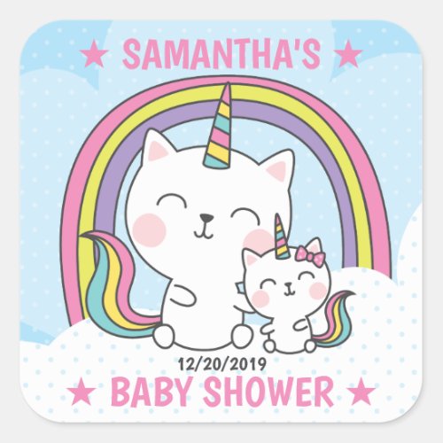 Cute Kawaii Catcorn Cat Unicorn Square Sticker
