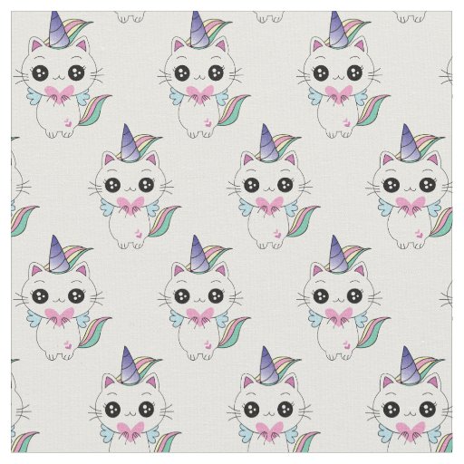 Cute Kawaii Caticorn Unicorn Pattern Fabric