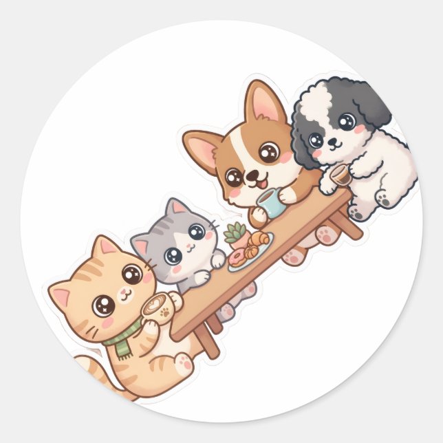 Cute Kawaii Cats and Dogs Sticker Sheet (Front)