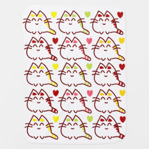 Cute Kawaii Cats and Hearts Pattern Baby Blanket