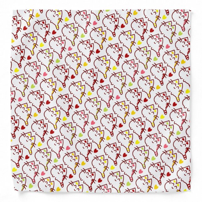 Cute Kawaii Cats and Hearts Pattern Bandana (Front)