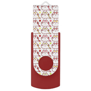 Cute Kawaii Cats and Hearts Pattern Flash Drive