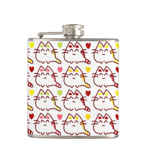 Cute Kawaii Cats and Hearts Pattern Flask