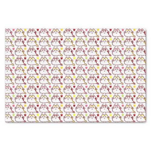 Cute Kawaii Cats and Hearts Pattern Tissue Paper