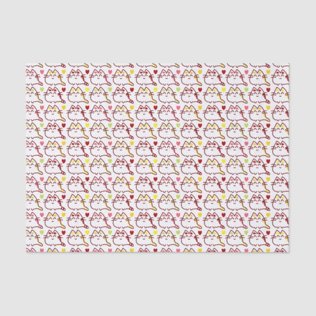 Cute Kawaii Cats and Hearts Pattern Tissue Paper (Front)
