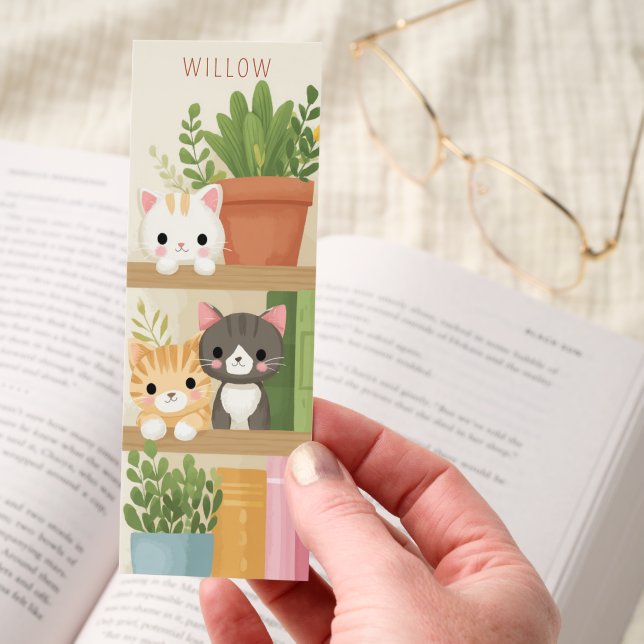  Cute Kawaii Cats Bookshelf Plants Personalized Bookmarks (Hand)