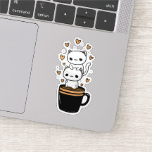 Cute Kawaii Cats Coffee Cup Vinyl Sticker
