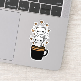 Cute Kawaii Cats Coffee Cup Vinyl Sticker