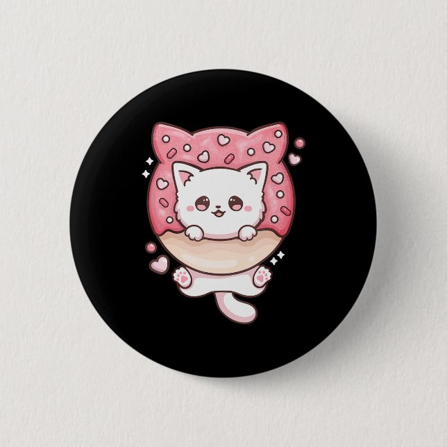 Cute Kawaii Cats Donut Anime Lover Otaku Fun Cats  Button (Front)