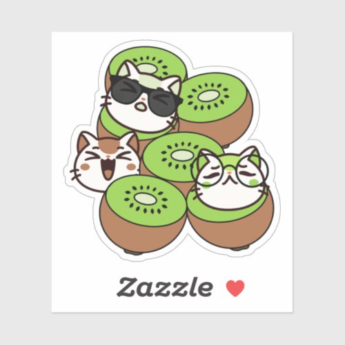Cute Kawaii Cats in Tropical Kiwi Fruit Sticker
