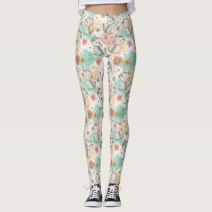 Cute kawaii cats kitty pastel colors pattern leggings