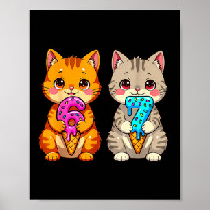 Cute Kawaii Cats Neko 67 Drip Meme Funny Six Seven Poster