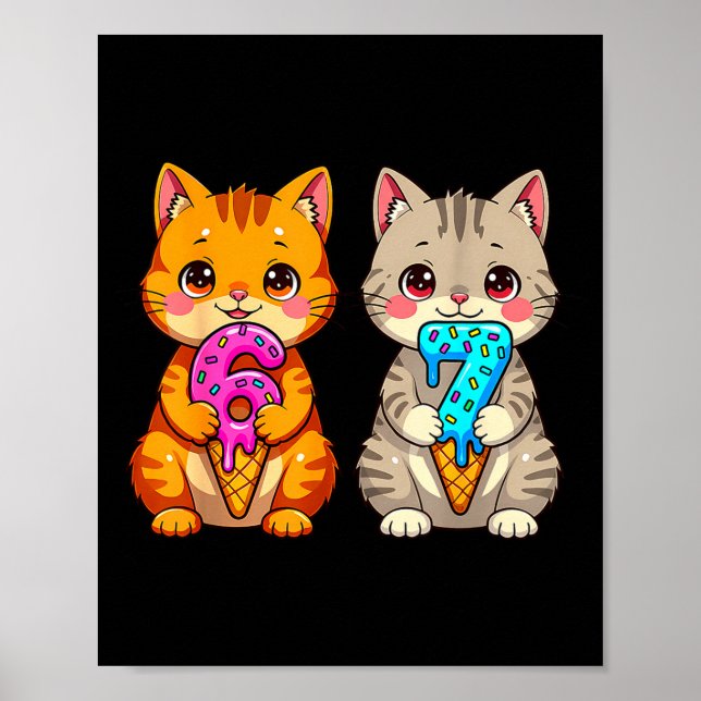 Cute Kawaii Cats Neko 67 Drip Meme Funny Six Seven Poster (Front)