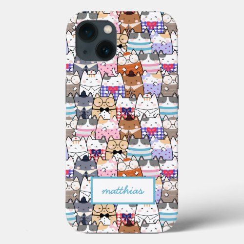 Cute Kawaii Cats Pattern Your Name  iPhone 13 Case