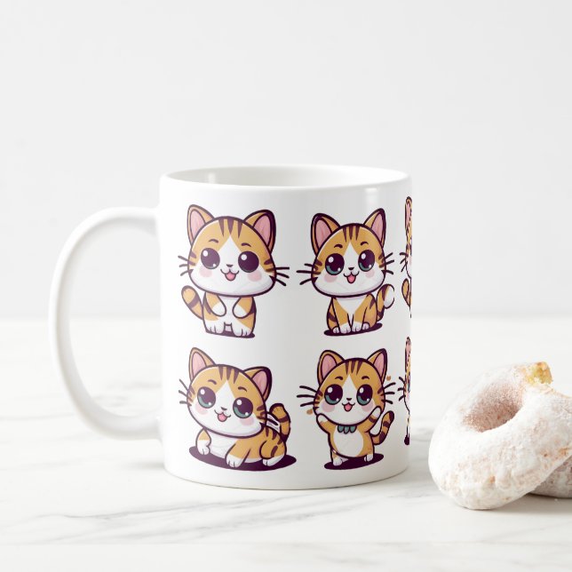 Cute Kawaii Cats posing Coffee Mug (With Donut)