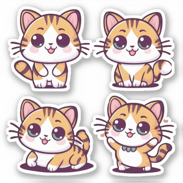 Cute Kawaii Cats posing Sticker (Front)