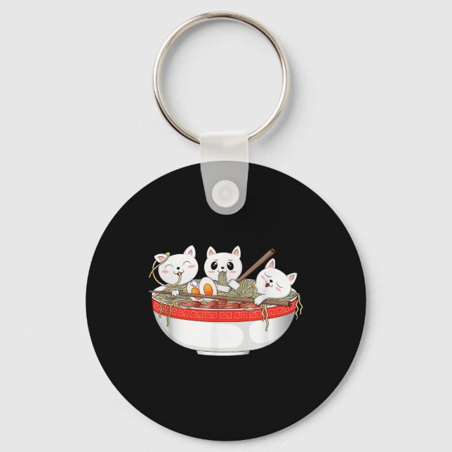 Cute Kawaii Cats Ramen Noodles Anime Japanese Cat  Keychain (Front)