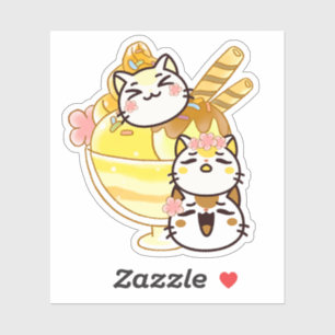 Cute Kawaii Cats with Giant Ice Cream Sundae Sticker