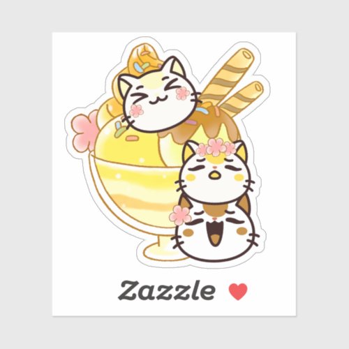 Cute Kawaii Cats with Giant Ice Cream Sundae Sticker