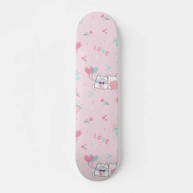 Cute Kawaii Cats with Hearts Skateboard (Front)