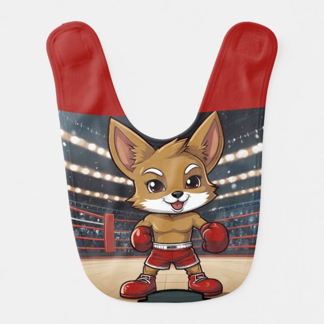 Cute Kawaii Cayote Boxer Baby Bib (Front)