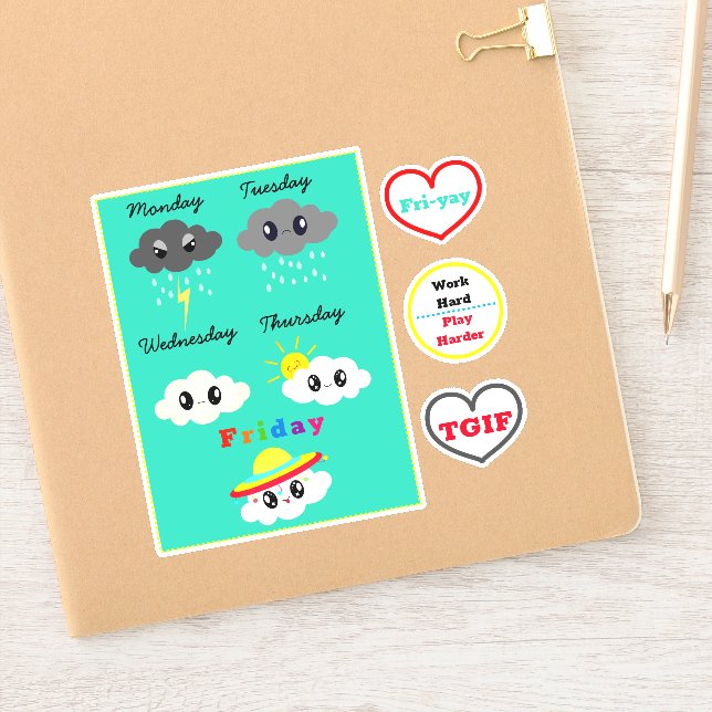 Cute Kawaii Celebrate Weekends TGIF Sticker Pack (Notebook)