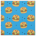 Cute Kawaii Cheeseburger Pattern on Blue Fabric