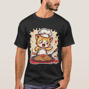 Cute Kawaii Chef Cat Cooking Spaghetti Pasta T-Shirt