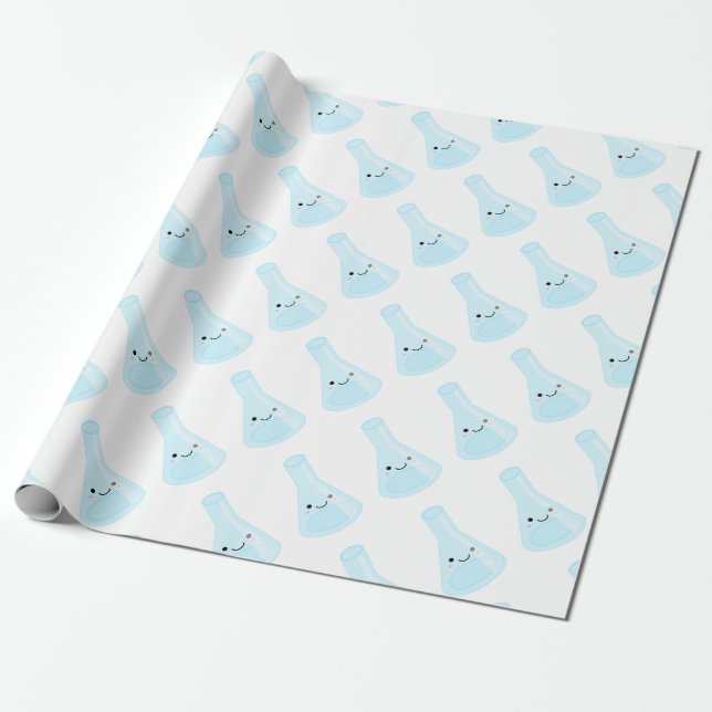Cute Kawaii Chemistry Flask Wrapping Paper (Unrolled)