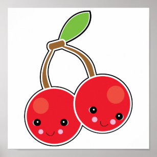 cute kawaii cherries poster