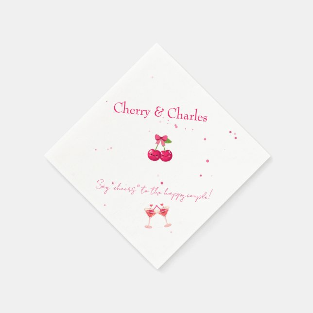 Cute Kawaii Cherry Couple Pink & Red Wedding  Napkins (Corner)