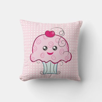 Cute Kawaii Cherry Cupcake Pillow by kidsonly at Zazzle