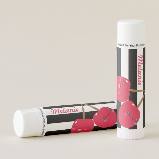 Cute Kawaii Cherry Flavored Personalised Lip Balm (Front)