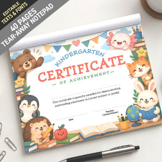 Cute Kawaii Chibi Animal Class Custom Kids Diploma Notepad